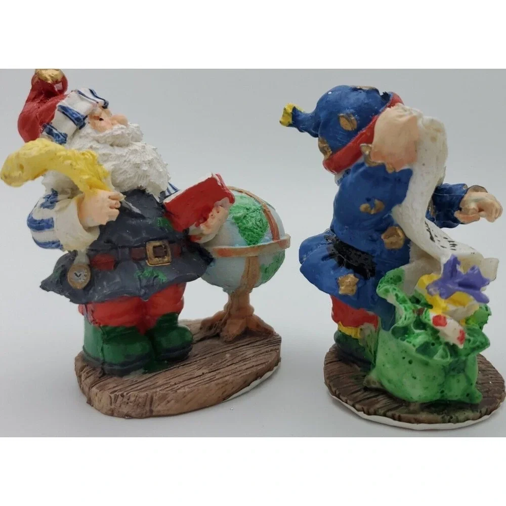 Vtg 1996 Handpainted Hermitage Pottery Santa Claus Set of 2 Blue List Globe 3.5